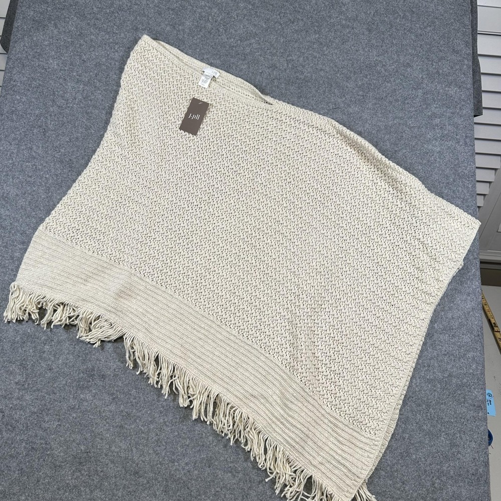 J.Jill Poncho Womens One Size Oatmeal Heather Textured Knit Fringe Shawl Wrap